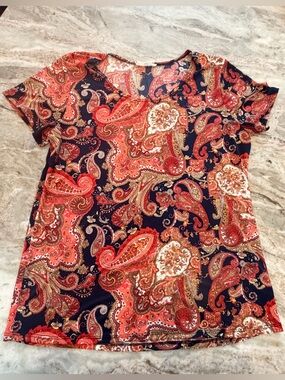 Rue Juju Boho Paisley Sleeveless Blouse Medium Navy Red Lightweight Top